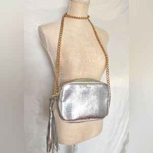Victoria's Secret Silver Faux Snakeskin Bag - Long Gold Chain Strap